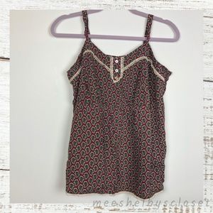 Umgee Paisley Print Cami Lace and Button Detail